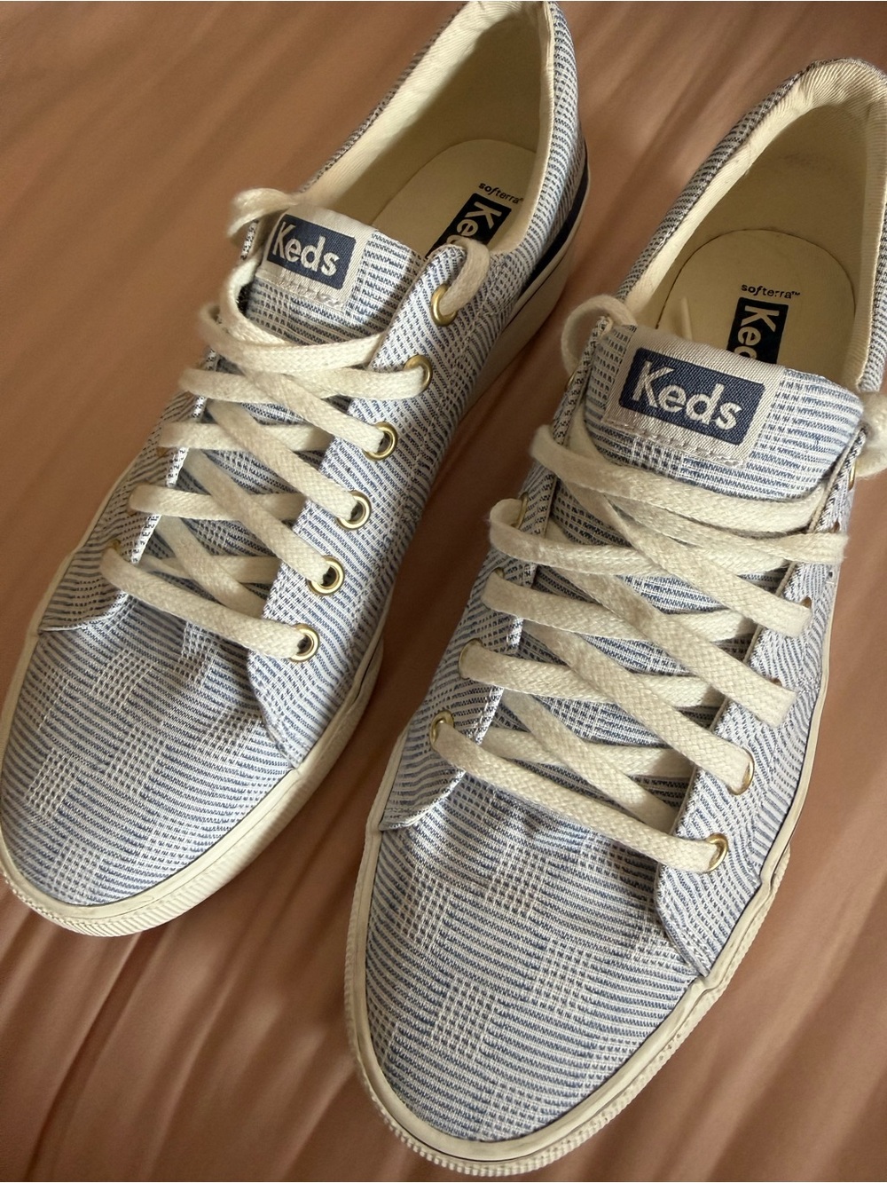 Keds Park Seed White & Blue Stripe Lace-Up Sneakers Size 10 - Picture 3 of 5